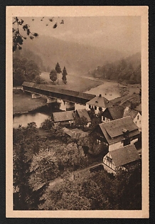 1933-1934 '500-Year-Old Wooden Bridge near Saalburg an Der Saale' Third Reich Architecture Propaganda Postcard