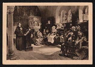 1933-1934 'Prof. Hugo Vogel Luther Preaches at Wartburg, 1530' Third Reich Architecture Propaganda Postcard