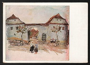 1943 'Farmhouses Along the Street' Third Reich Architecture Propaganda Postcard