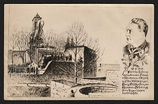 1933 'Ceremonial Raising of the National Flags in Spegnitz at the 1,000-Year-Old Veldenstein Castle' Third Reich Architecture Propaganda Postcard