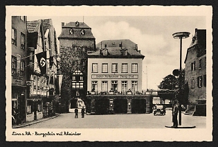 1933-1945 'Castle Square with Rhine Gate, Hotel Restaurant Burg-hof' Third Reich Architecture Propaganda Postcard