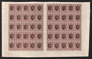 1918 70k Kiev (Kyiv) Type 3, Ukrainian Tridents, Ukraine, Part of Sheet (Watermark on the Margin, Signed)