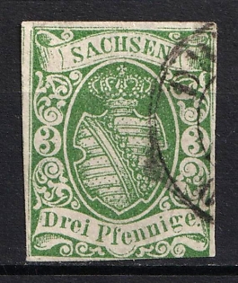 1851 3pf Saxony, German States, Germany (Used)