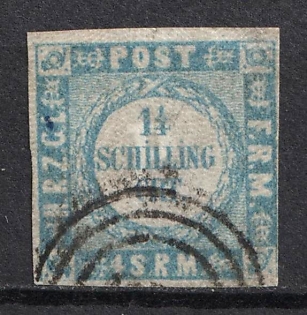 1864 1 1/4s Schleswig-Holstein, German States, Germany (Signed, Used)