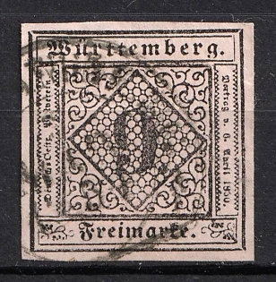1851 9kr Wurttemberg, German States, Germany (Used)