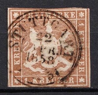 1857 1kr Wurttemberg, German States, Germany (Used)