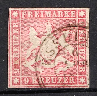 1857 9kr Wurttemberg, German States, Germany (Used)