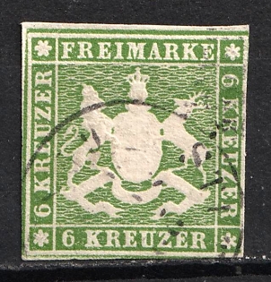 1860 6kr Wurttemberg, German States, Germany (Used)