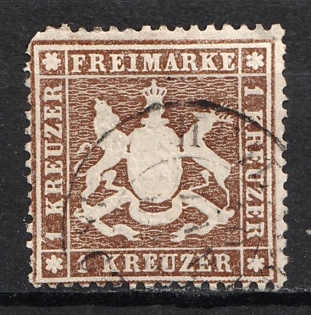 1861 1kr Wurttemberg, German States, Germany (Signed, Used)