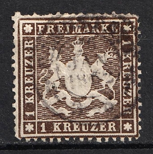 1861 1kr Wurttemberg, German States, Germany (Used)