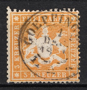 1861 3kr Wurttemberg, German States, Germany (Used)