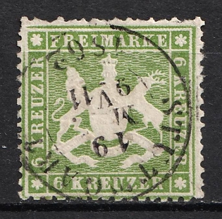 1861 6kr Wurttemberg, German States, Germany (Used)