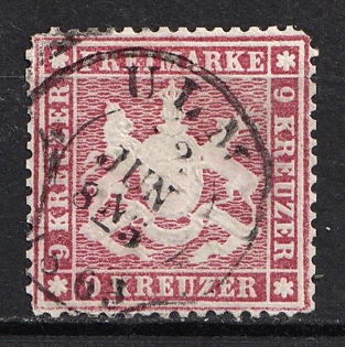 1861 9kr Wurttemberg, German States, Germany (Used)