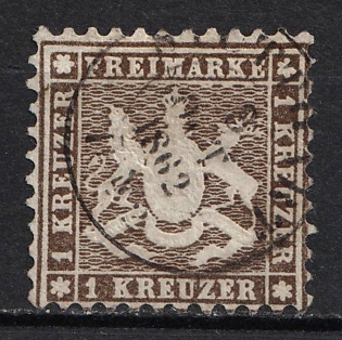 1862 1kr Wurttemberg, German States, Germany (Used)