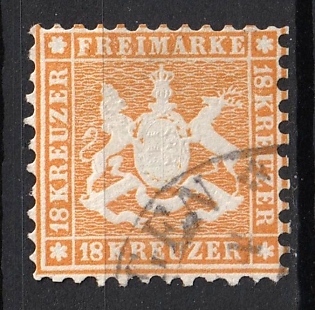 1864 18kr Wurttemberg, German States, Germany (Used)