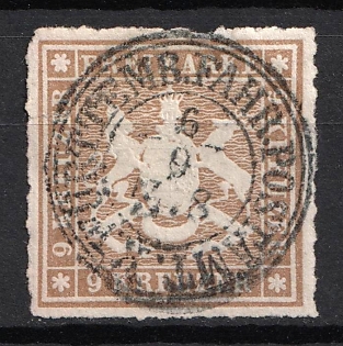 1866 9kr Wurttemberg, German States, Germany (Signed, Used)