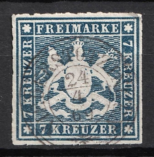 1868 7kr Wurttemberg, German States, Germany (Used)