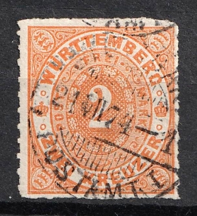 1872 2kr Wurttemberg, German States, Germany (Used)