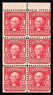 1903 2c Washington, United States, USA, Booklet Pane of Six (Full Set, Type I, Margin, MNH)