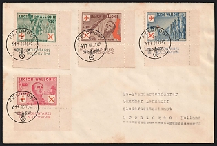 1942 (6 Nov) Belgian Walloon Legion, Germany, Feldpost Field Post Cover to Groningen (Netherlands) franked with full set (Corner Margins, Sheet Inscriptions)