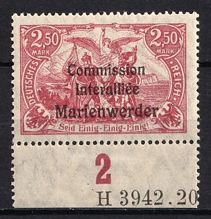 1920 2.50m Joining of Marienwerder, Germany (Margin, Plate Numbers)