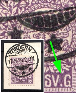 1920 40pf Joining of Schleswig on piece, Germany ('I' in 'SLESVIG' almost Missing)