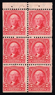 1903 2c Washington, United States, USA, Booklet Pane of Six (Margin, MNH)