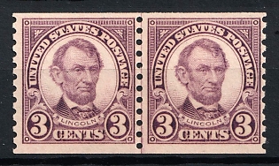 1924 3c Lincoln, Regular Issue, United States, USA, Joint Line Pair (MNH)