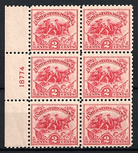 1926 2c Battle of White Plains Issue, United States, USA, Block of Six (Full Set, Plate Number '18774', Margin, MNH)
