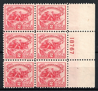 1926 2c Battle of White Plains Issue, United States, USA, Block of Six (Full Set, Plate Number '18767', Margin, MNH)