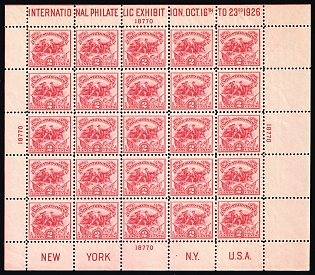 1926 2c International Philatelic Exhibition Issue, United States, USA, Souvenir Sheet (Full Set, Plate Number '18770', MNH)