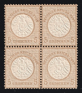 1872 5kr Third Reich, Germany, Certified, Block of Four
