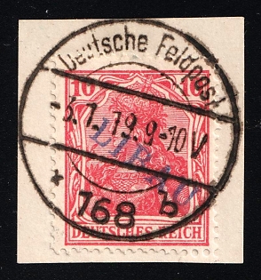 1919 10pf Liepaja (Libau) on piece, Latvia, German Occupation, Germany (Signed)