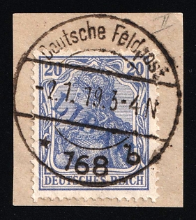 1919 20pf Liepaja (Libau) on piece, Latvia, German Occupation, Germany (Signed)