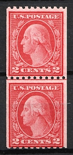 1916 2c Washington, United States, USA, Joint Line Pair (Type II, MNH)
