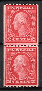 1916 2c Washington, United States, USA, Joint Line Pair (Type III, MNH)