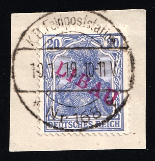 1919 20pf Liepaja (Libau) on piece, Latvia, German Occupation, Germany (Signed)