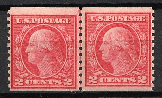 1916 2c Washington, United States, USA, Joint Line Pair (Type III, MNH)