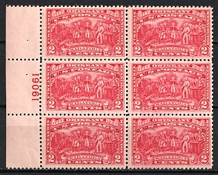1927 2c Burgoyne Campaign Issue, United States, USA, Block of Six (Full Set, Plate Number '19061', Margin, MNH)