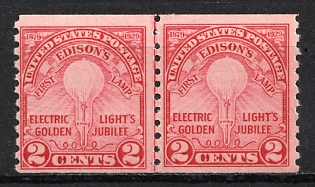 1929 2c Electric Light's Golden Issue, United States, USA, Joint Line Pair (Full Set, MNH)