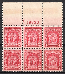 1929 2c Battle of Fallen Timbers Issue, United States, USA, Block of Six (Plate Number '19830', Margin, MNH)