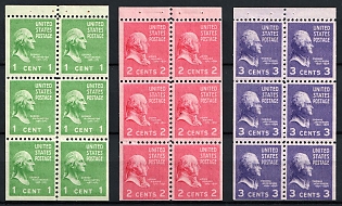 1938 Presidential Issue, United States, USA, Booklet Panes of Six (Margins, MNH)