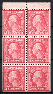 1914 Washington, United States, USA, Booklet Pane of Six (Type I, Margin, MNH)