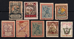 1915-23 In Favor of Invalids, Russia Iron Brigade Communications Committee, Odessa, Charity Cinderellas and Revenues, Russia, Small Stock of Stamps (Used)
