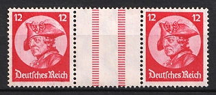 1933 12pf Third Reich, Germany, Gutter Pair, Se-tenant, Zusammendrucke (MNH)