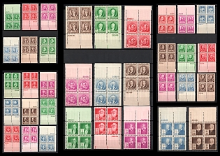 1940 Famous Americans Issues, United States, USA, Blocks of Four (Plate Numbers, Margins, MNH)