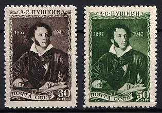 1947 100th Anniversary of the Death of A. Pushkin, Soviet Union, USSR, Russia (Full Set, MNH)
