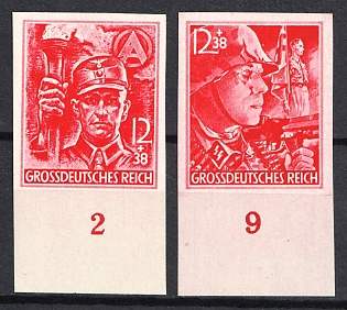 1945 Third Reich, Germany (Full Set, Imperforate, Margins, Plate Numbers, MNH)