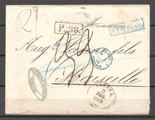 1865 Many Cancellations (Odessa-Breslau-Berlin-Forbach-Paris-Marseilles)