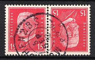 1928 15pf Weimar Republic, Germany, Tete-beche, Se-tenant, Zusammendrucke (Used)